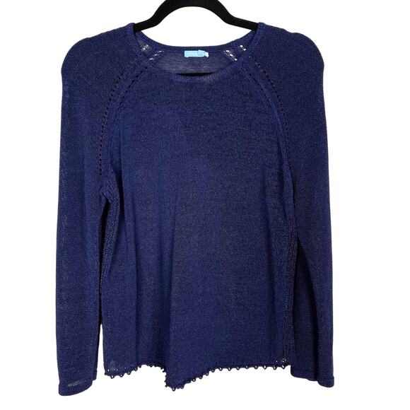 J McLaughlin Medium M Blue Loop Stitch Raglan Long Sleeve Sweater Cotton Blend - Picture 1 of 8